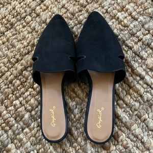 Black Suede Flat Mules